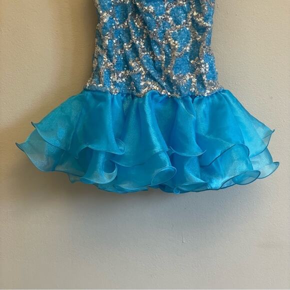 Weissman MC Dance Outfit Sequin Ruffle Turtleneck light blue silver tutu - Picture 7 of 7
